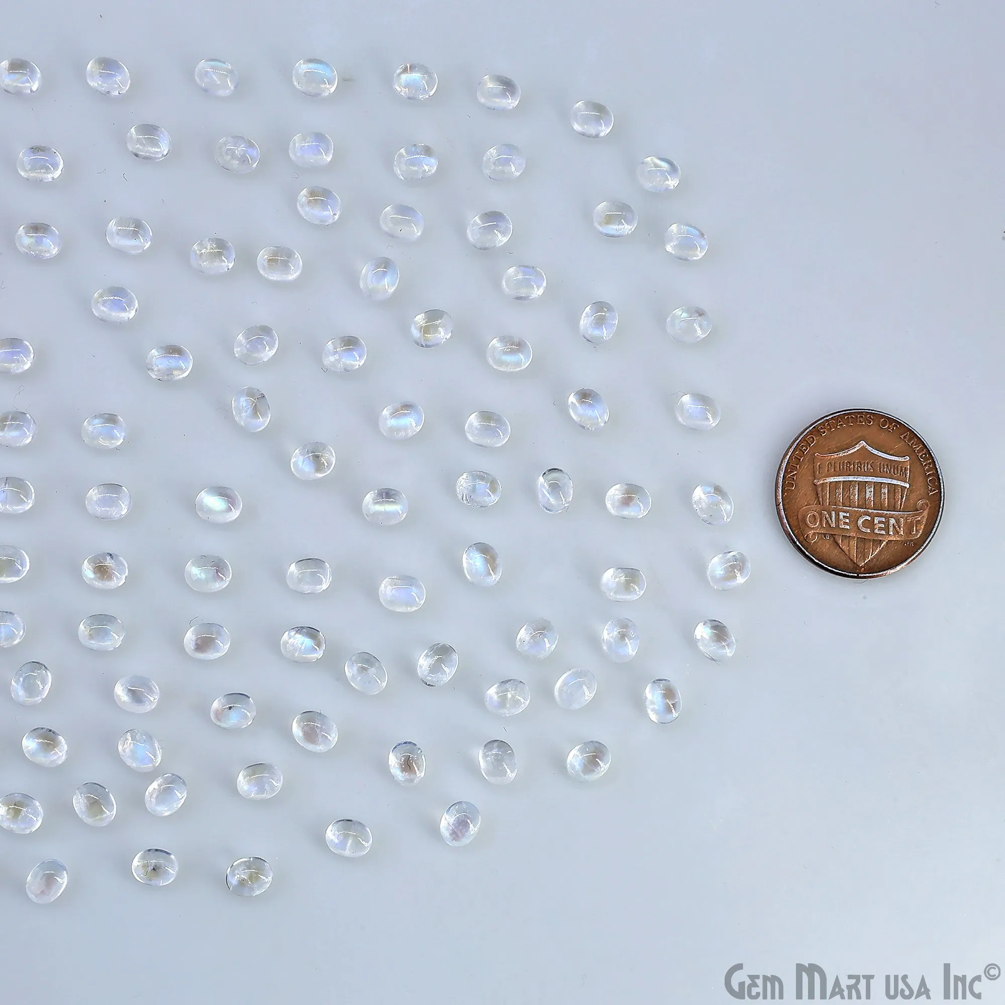 5Ct Rainbow Moonstone Oval Cabochon AAA  Quality Blue Flash Tiny Gems 4x5mm