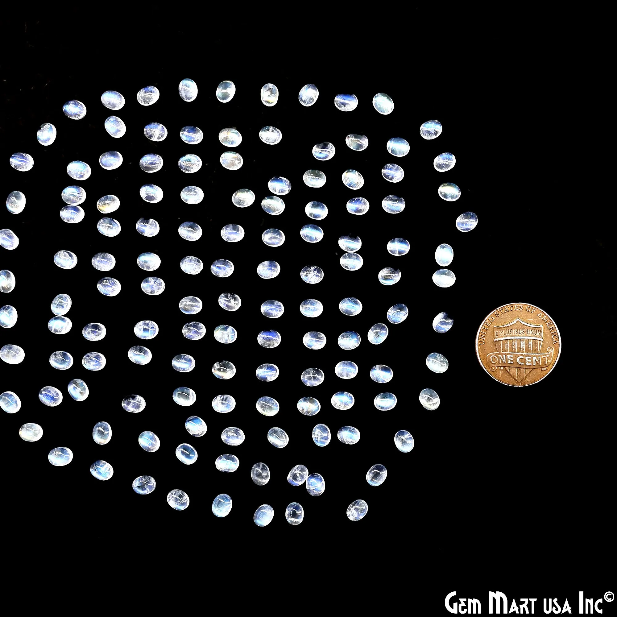 5Ct Rainbow Moonstone Oval Cabochon AAA  Quality Blue Flash Tiny Gems 4x5mm