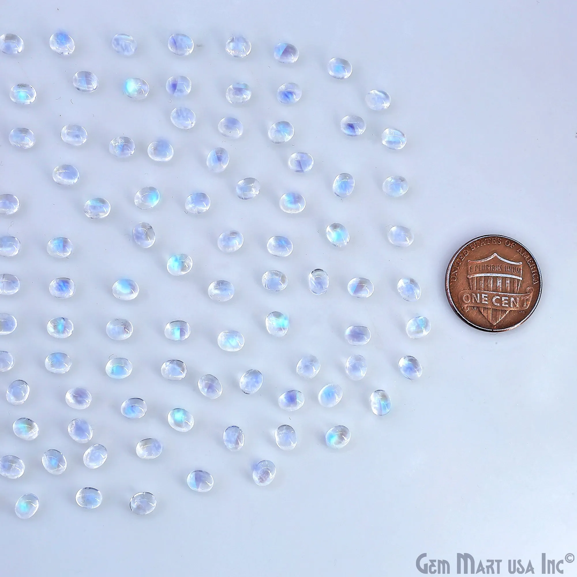 5Ct Rainbow Moonstone Oval Cabochon AAA  Quality Blue Flash Tiny Gems 4x5mm