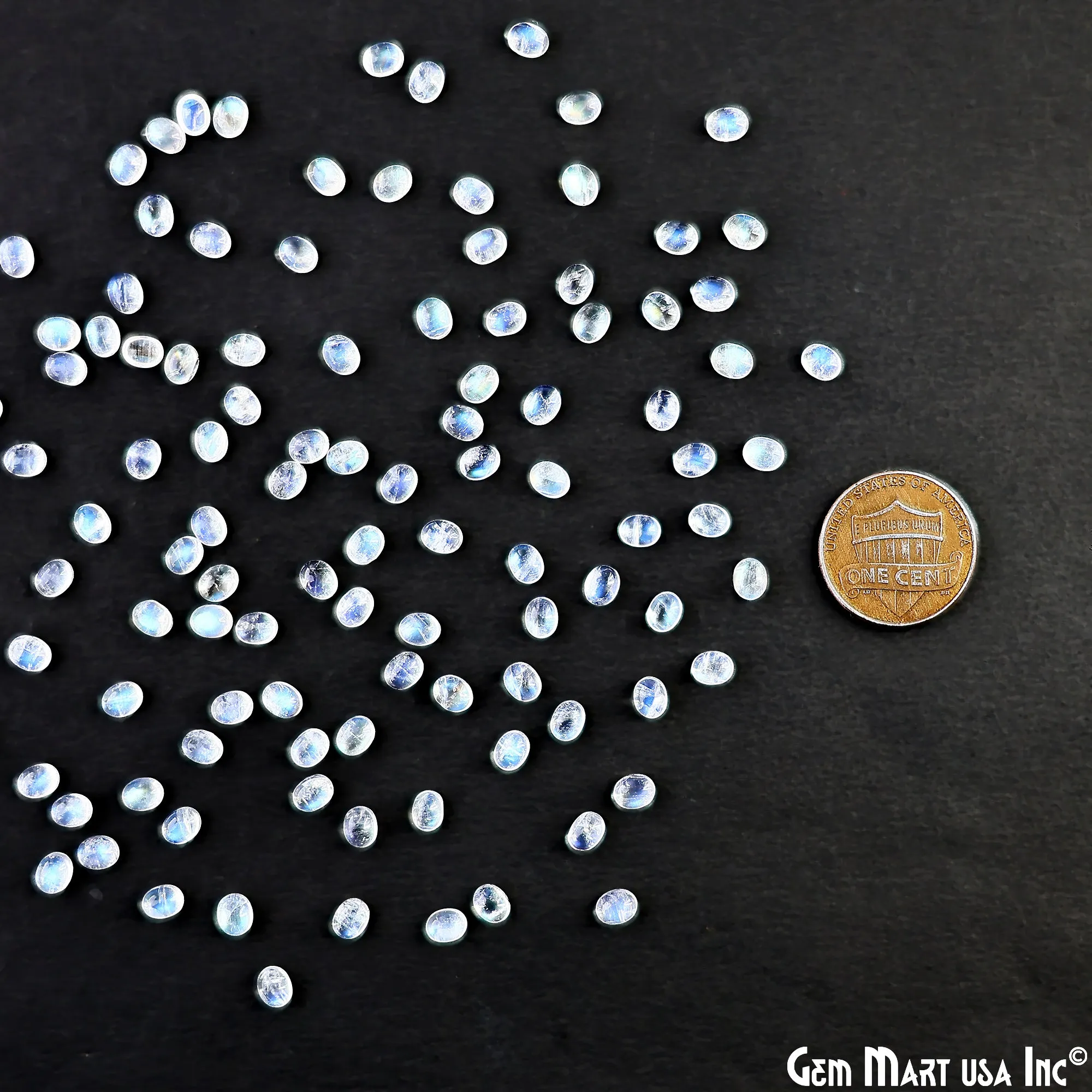 5Ct Rainbow Moonstone Oval Cabochon AAA  Quality Blue Flash Tiny Gems 4x5mm