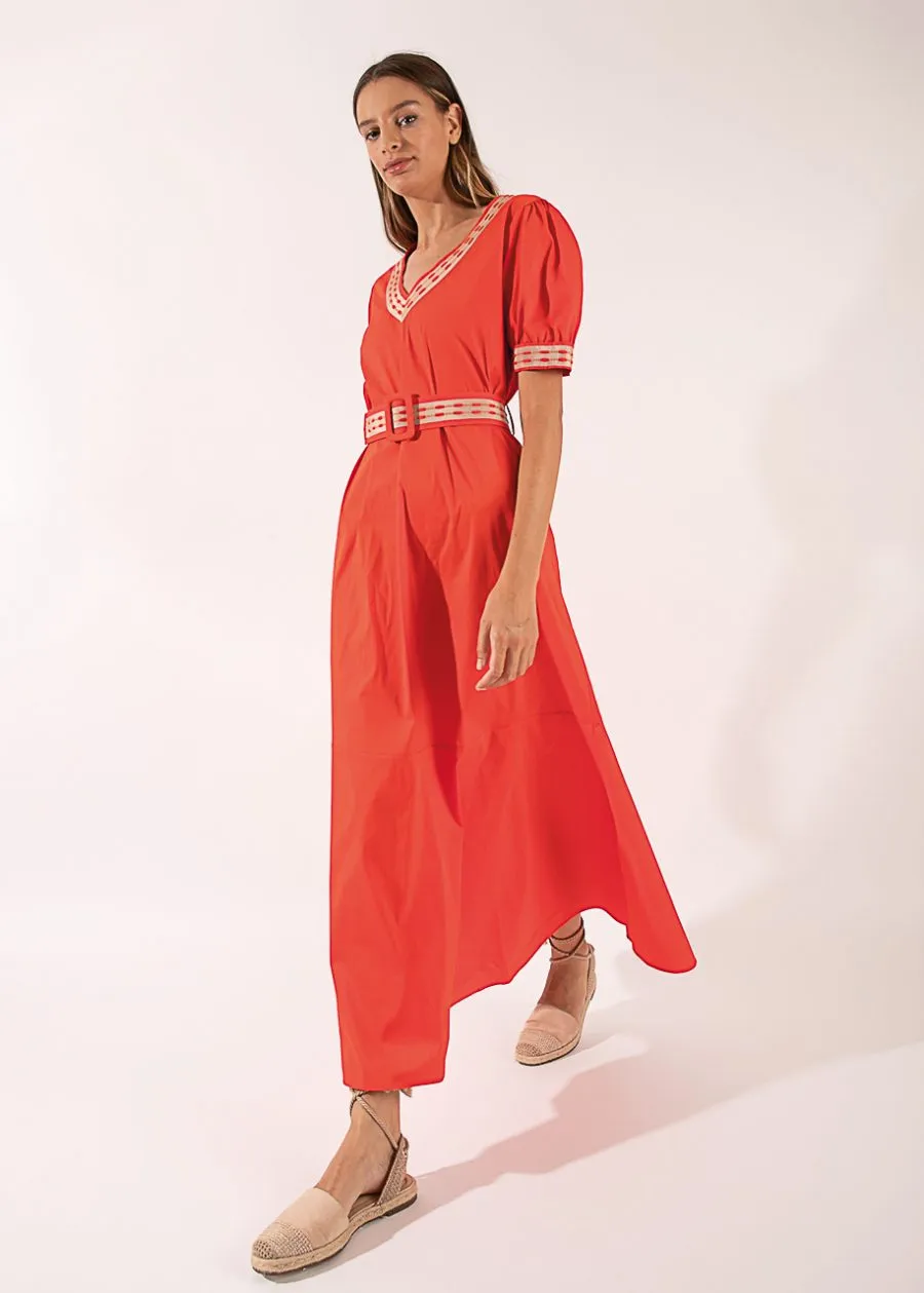 Belted Summer Dress - Persimmon Orange