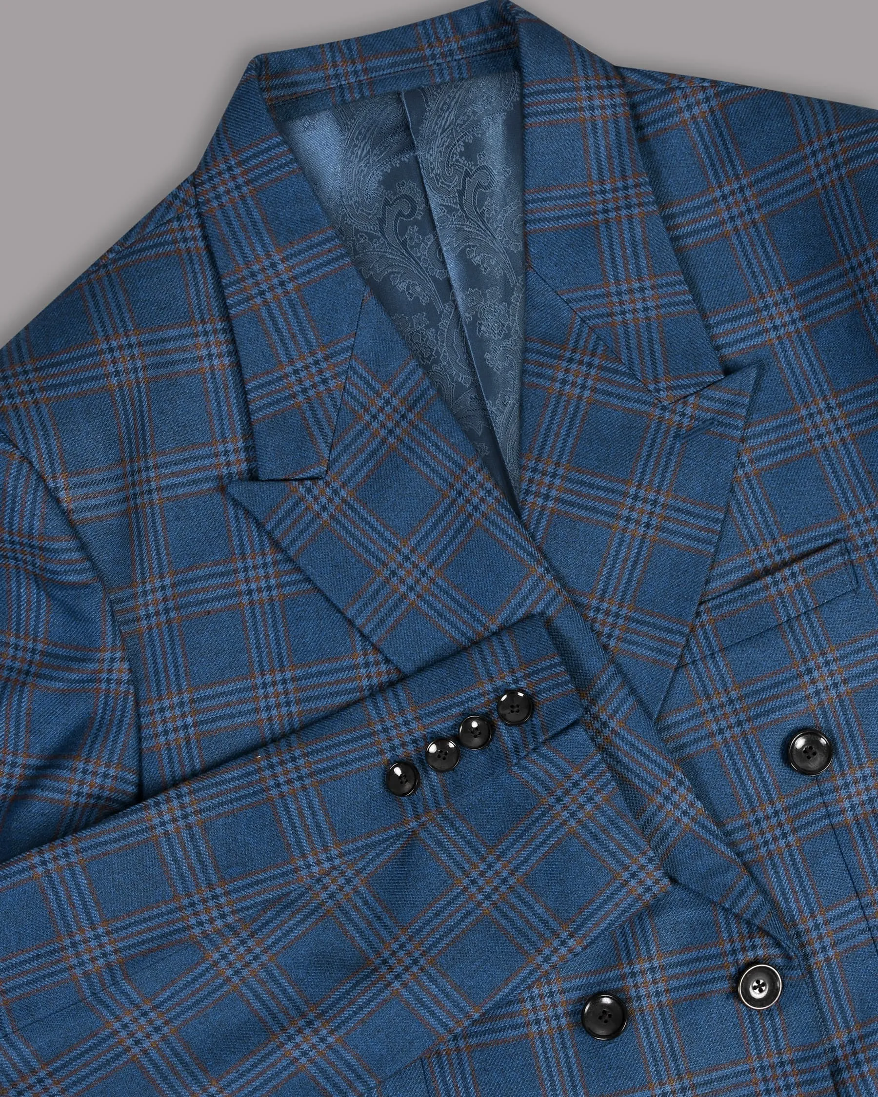 Bismarck Blue Plaid Double Breasted Blazer