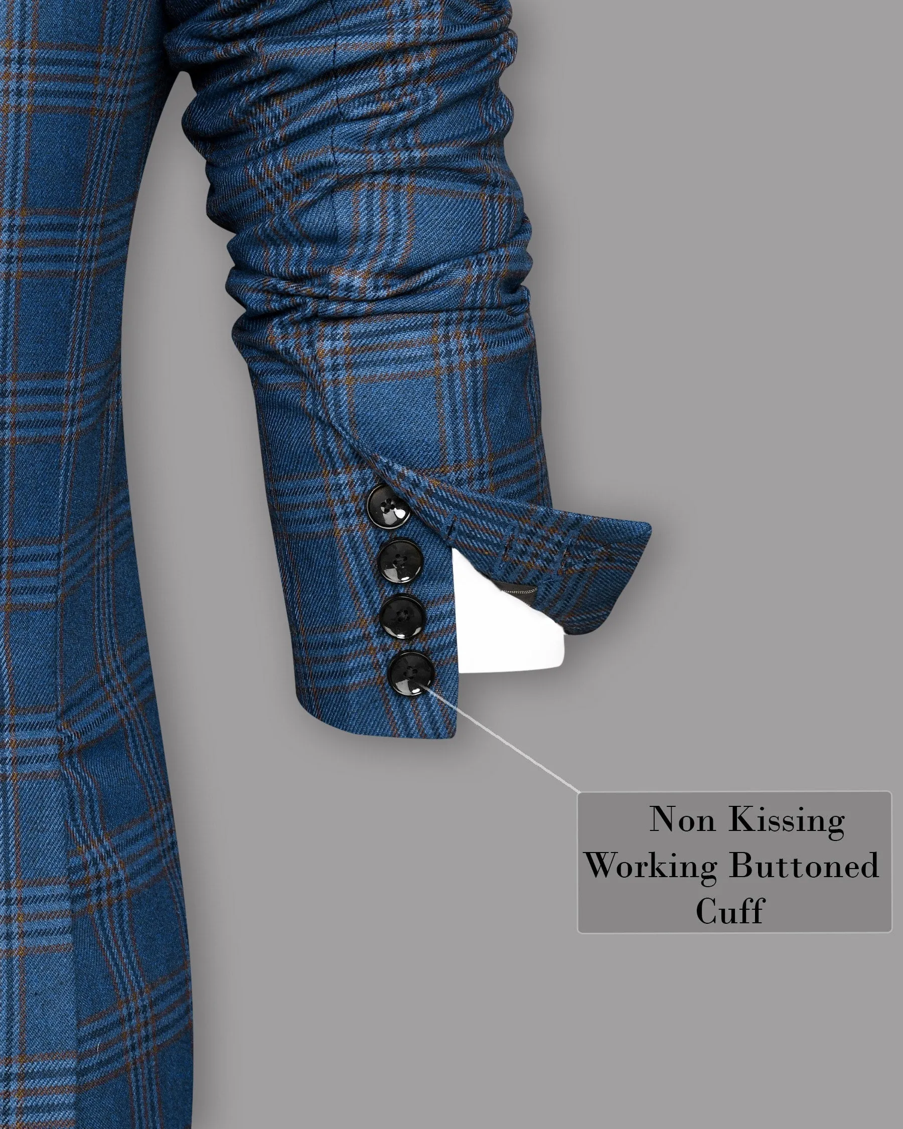 Bismarck Blue Plaid Double Breasted Blazer