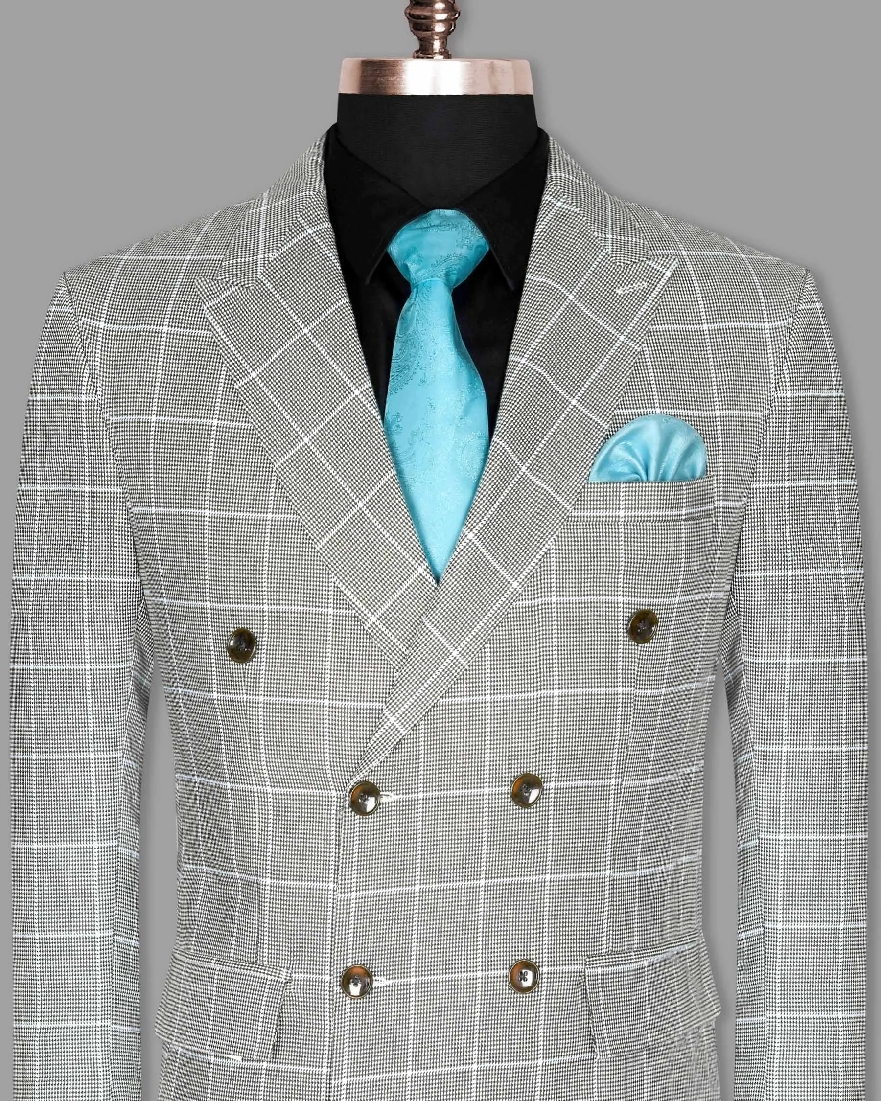 Black and White Houndstooth Windowpane Stretchable Double Breasted traveler Blazer