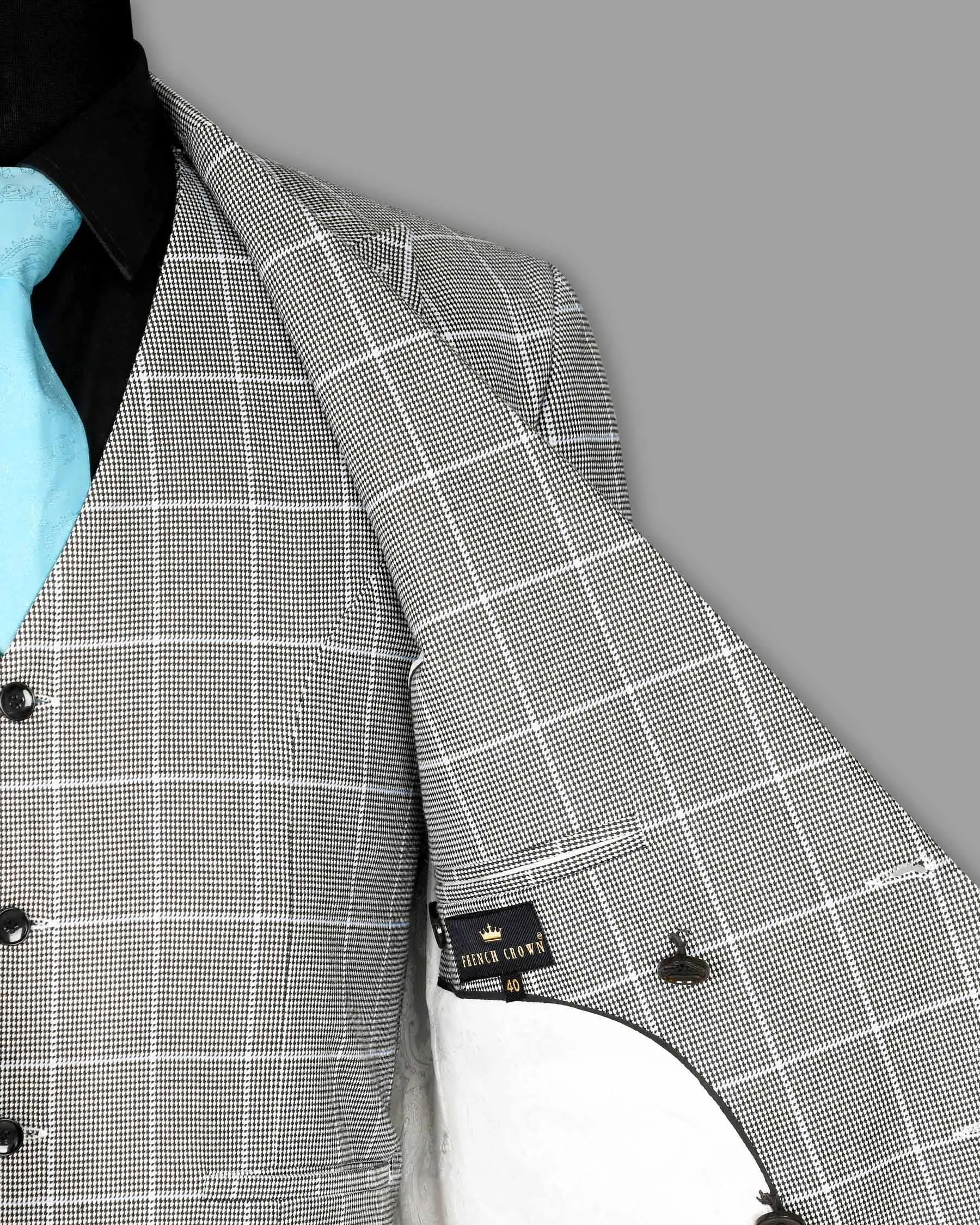 Black and White Houndstooth Windowpane Stretchable Double Breasted traveler Blazer