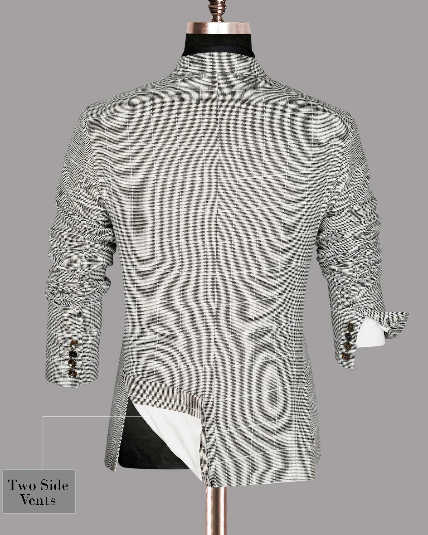 Black and White Houndstooth Windowpane Stretchable Double Breasted traveler Blazer