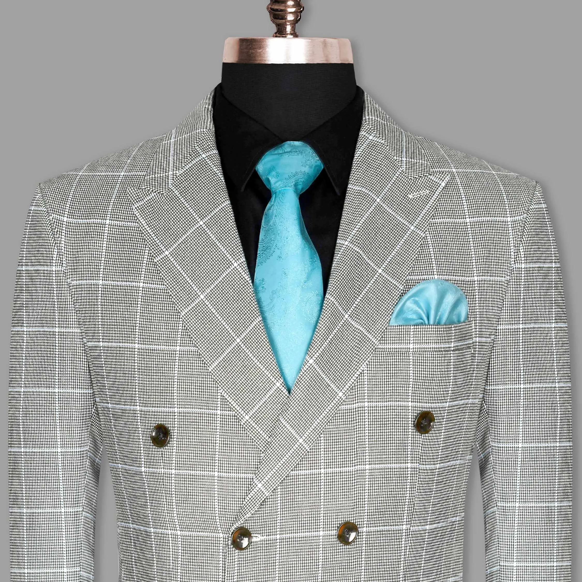 Black and White Houndstooth Windowpane Stretchable Double Breasted traveler Blazer