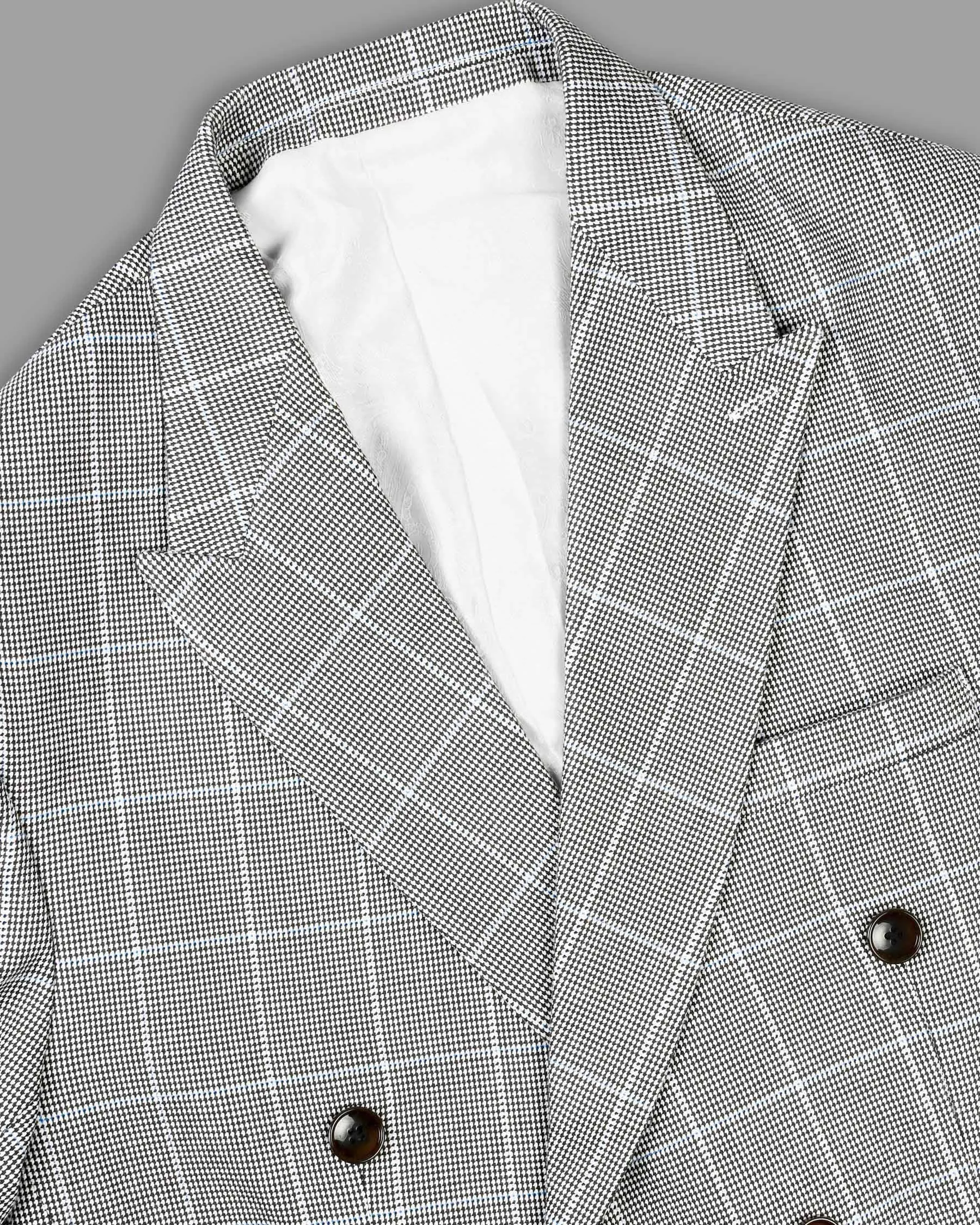 Black and White Houndstooth Windowpane Stretchable Double Breasted traveler Blazer