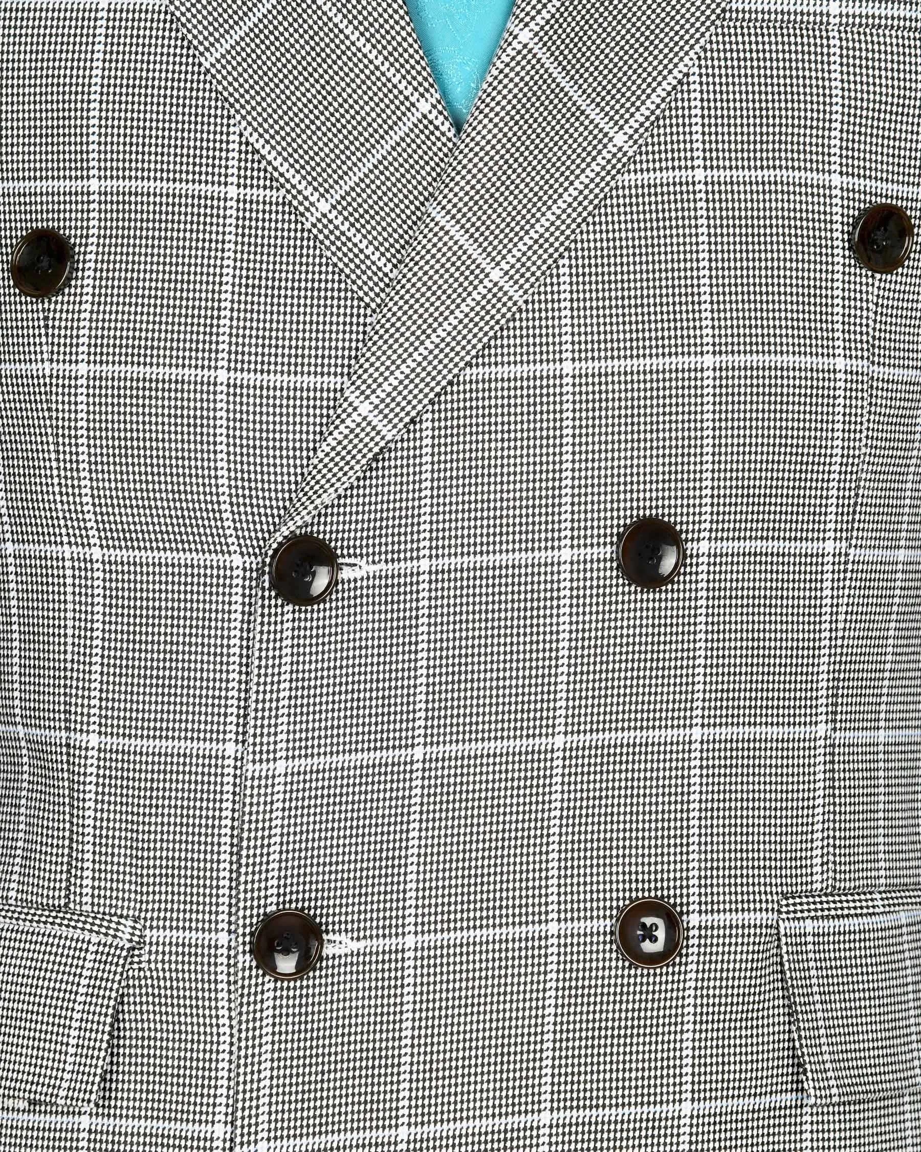 Black and White Houndstooth Windowpane Stretchable Double Breasted traveler Blazer