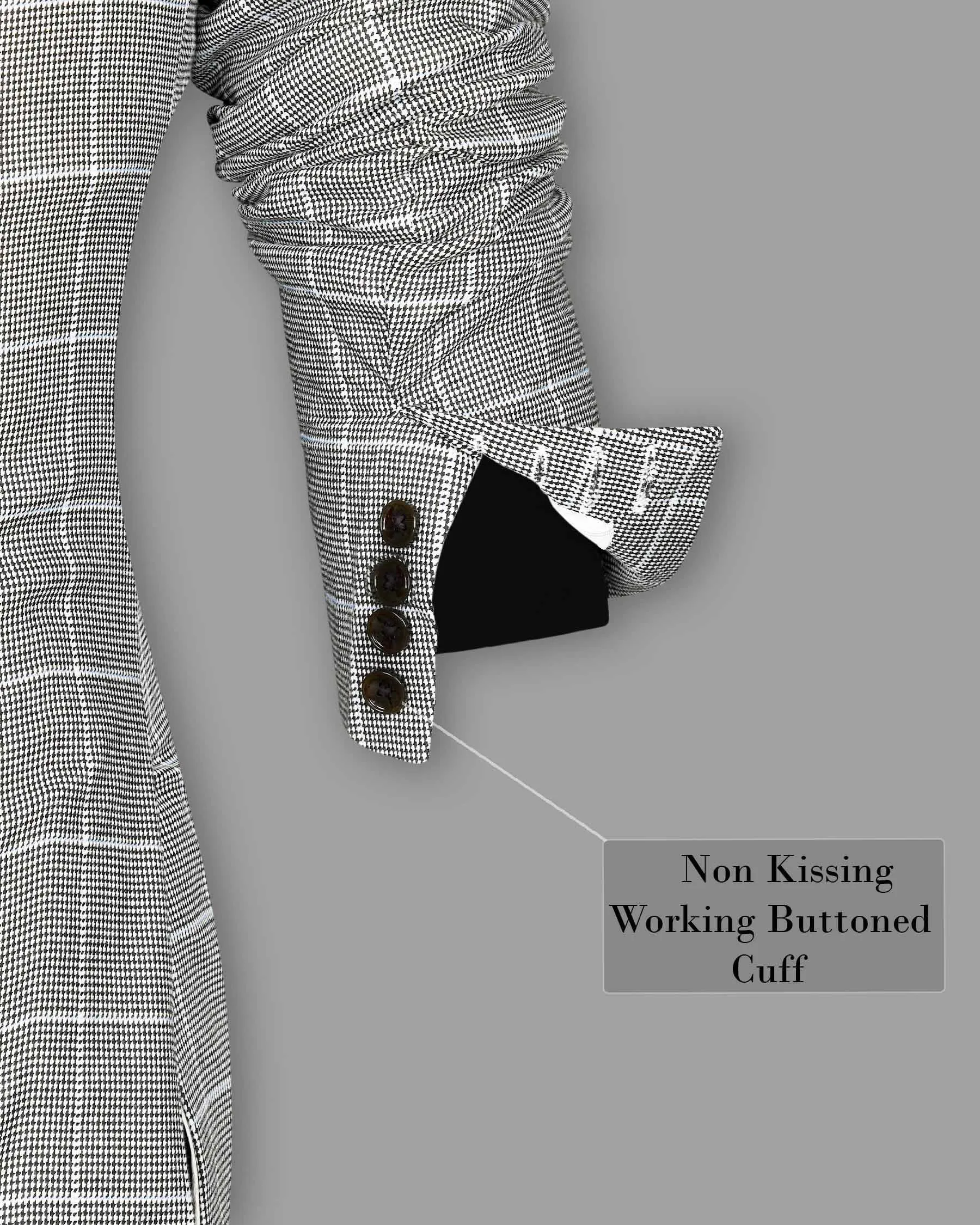 Black and White Houndstooth Windowpane Stretchable Double Breasted traveler Blazer