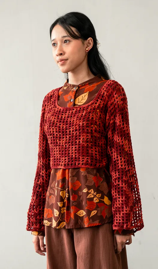 Blouse Top Rayon Bougainvillea Brown, 2 sizes