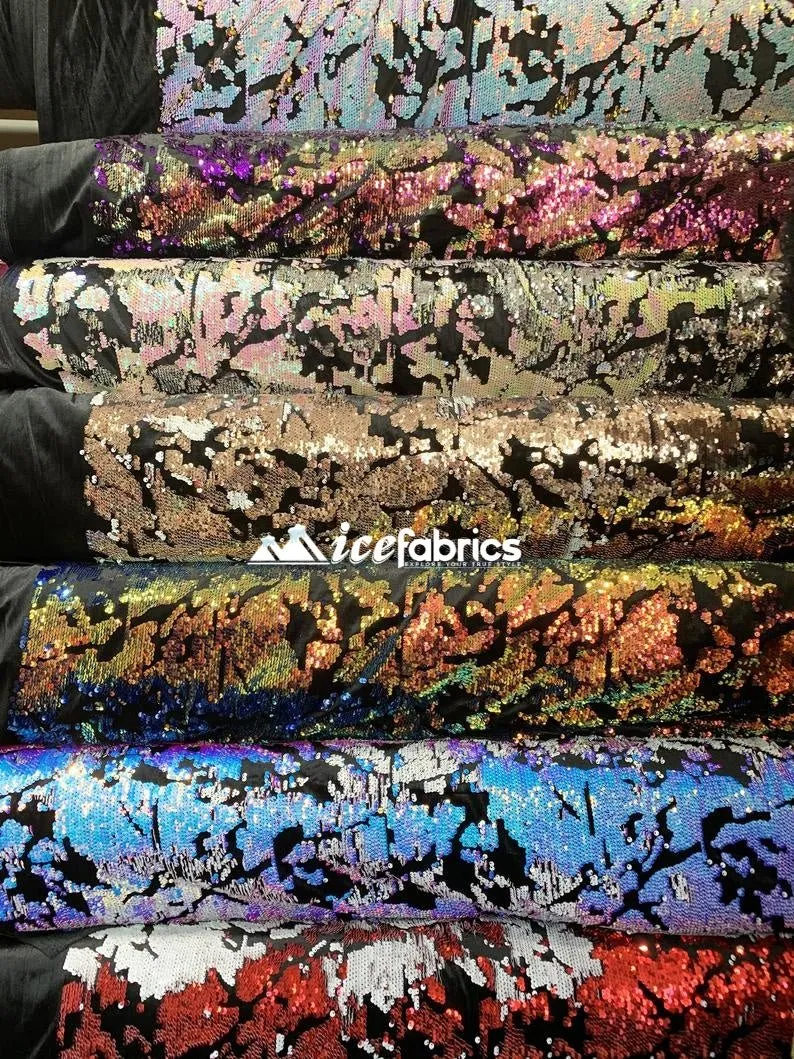Champagne On Black Velvet Iridescent 2 Way Stretch Embroider Sequins Fabric On Velvet By The Yard