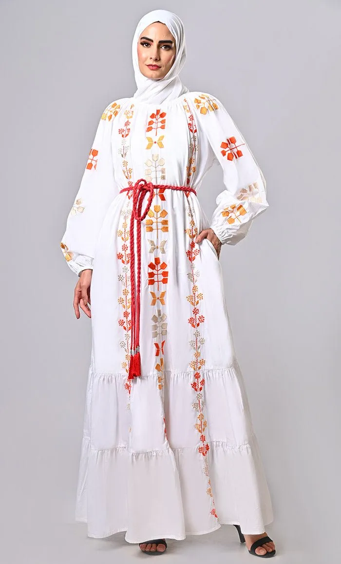Embroidered Heavy Abaya with braided belt
