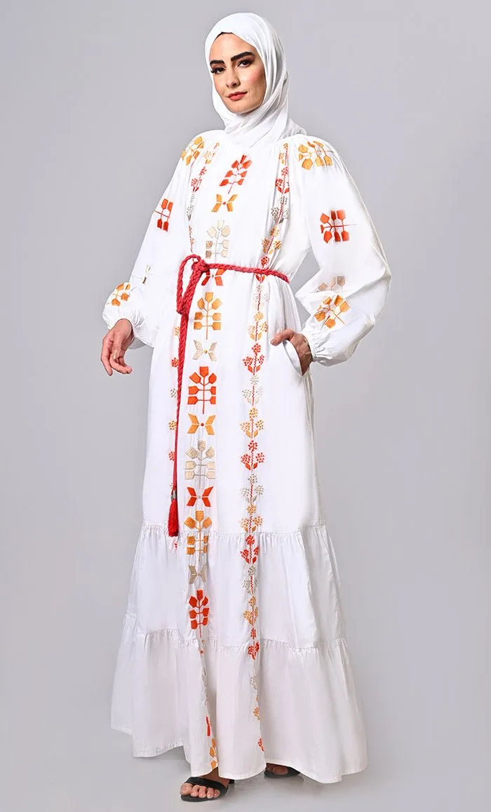 Embroidered Heavy Abaya with braided belt