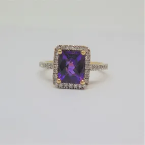 Emerald Cut Amethyst Diamond Halo Ring | Thenetjeweler