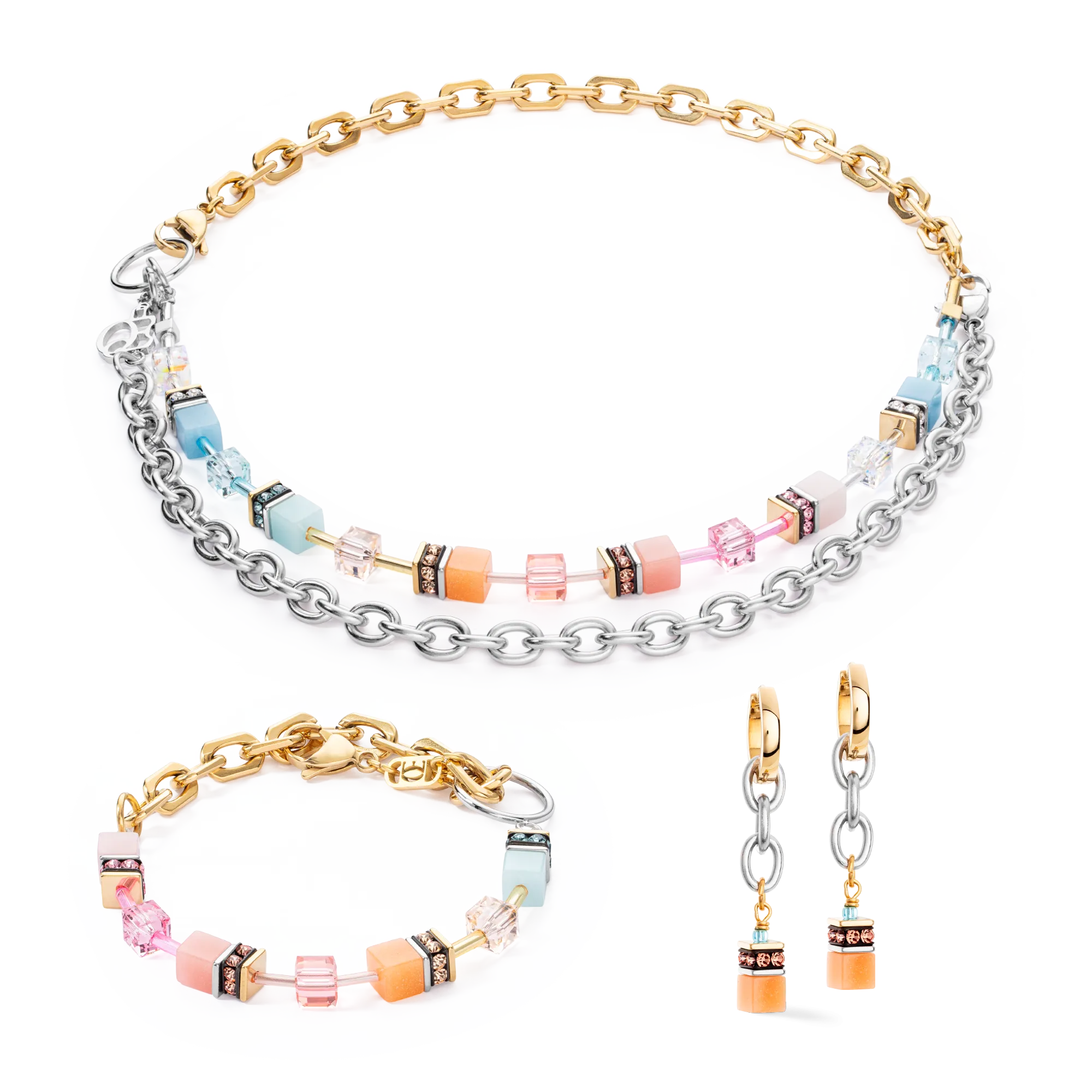 GeoCUBE® Iconic Fusion Chain hoops aqua-apricot
