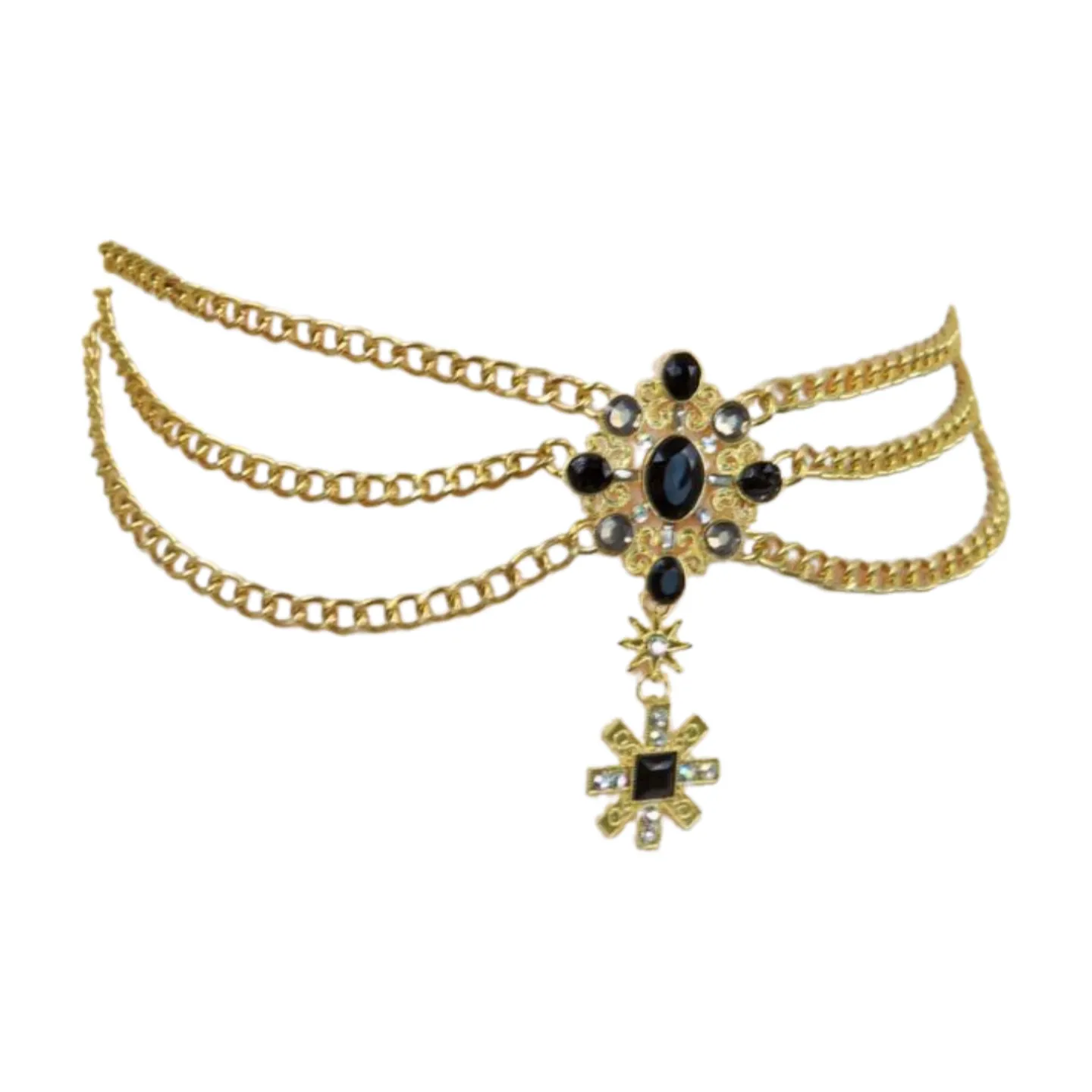 Gold Metal Chain Belt British Black Cross Star Charm S M
