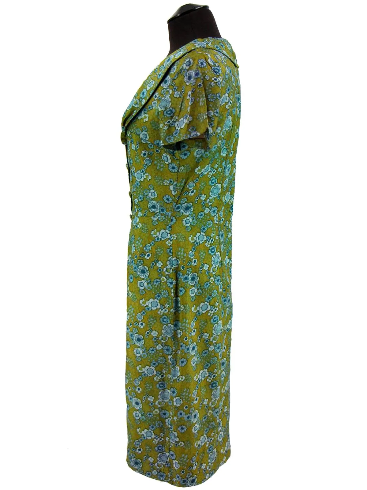 Green Floral Tricel 1960s Vintage Dress