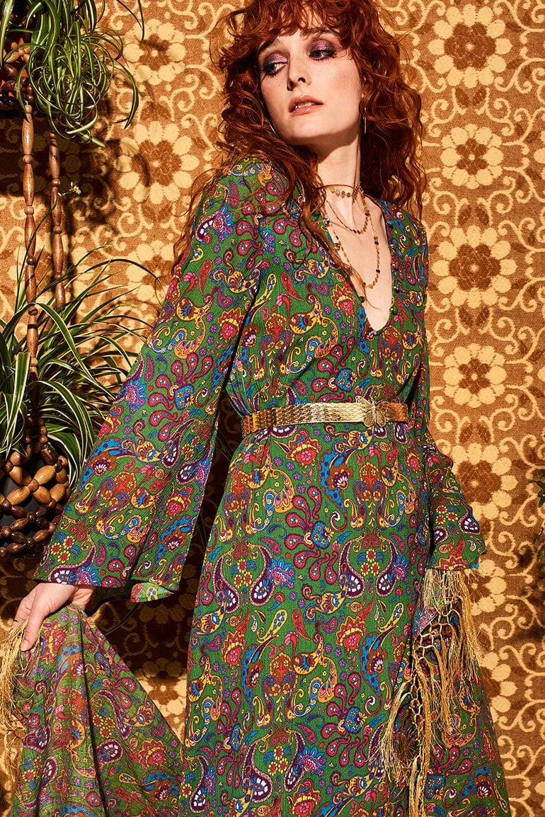 Lady Of The Canyon Green Paisley Maxi Dress