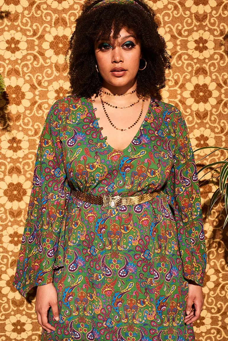 Lady Of The Canyon Green Paisley Maxi Dress