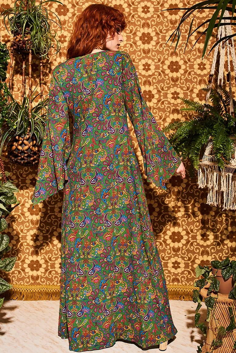 Lady Of The Canyon Green Paisley Maxi Dress