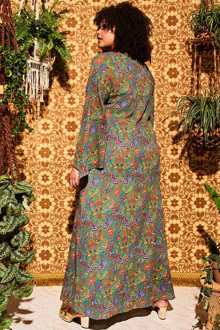 Lady Of The Canyon Green Paisley Maxi Dress