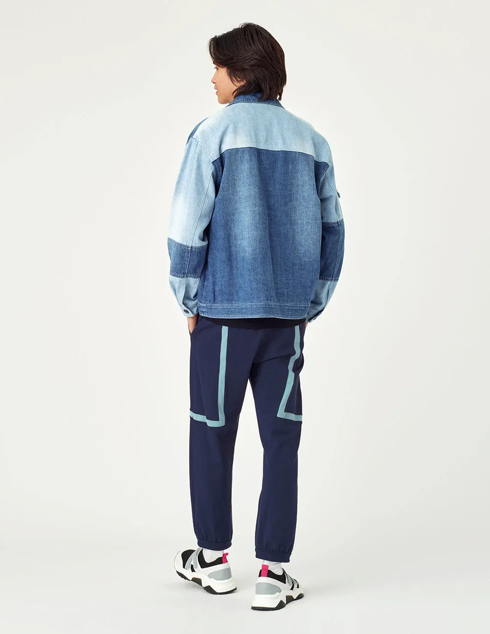 MARK FAST Men Washed Color Block Denim Shirts