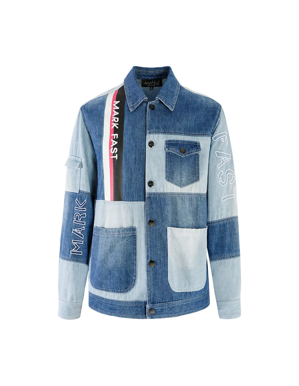 MARK FAST Men Washed Color Block Denim Shirts