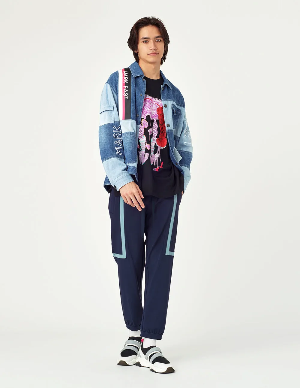MARK FAST Men Washed Color Block Denim Shirts