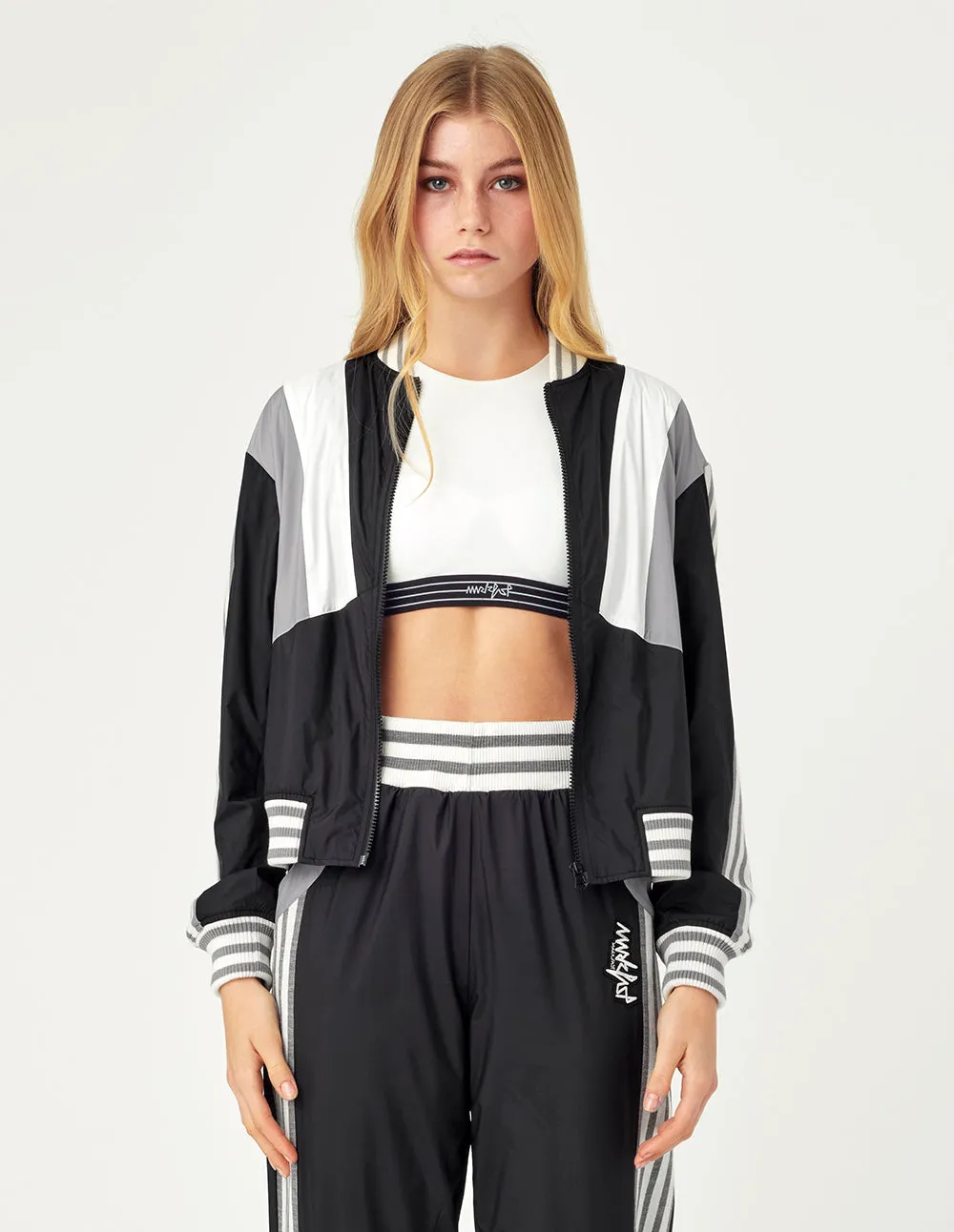 MARK FAST Women Color Block With Striped Flat Knit Windbreaker