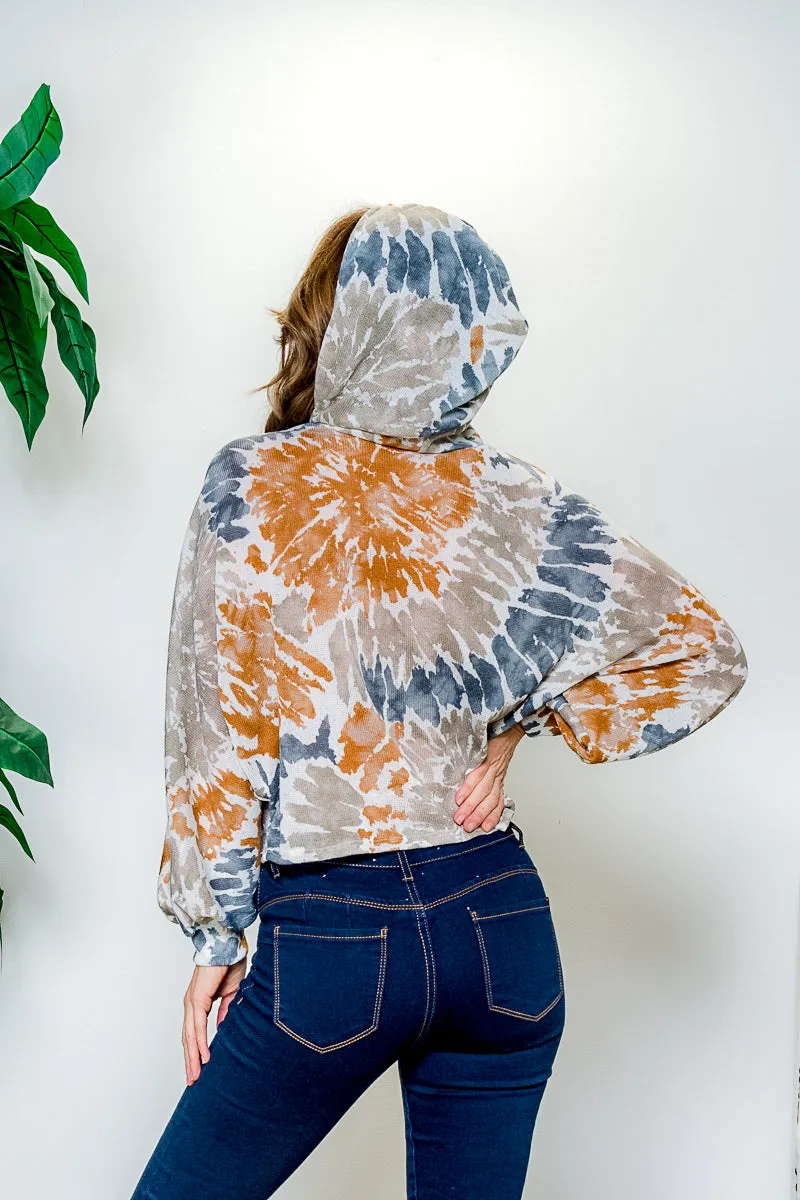 Multi Color Splash Dye Sweater Knit Long Balloon Sleeve Drop Shoulder Pullover Hoodie (LT5190)