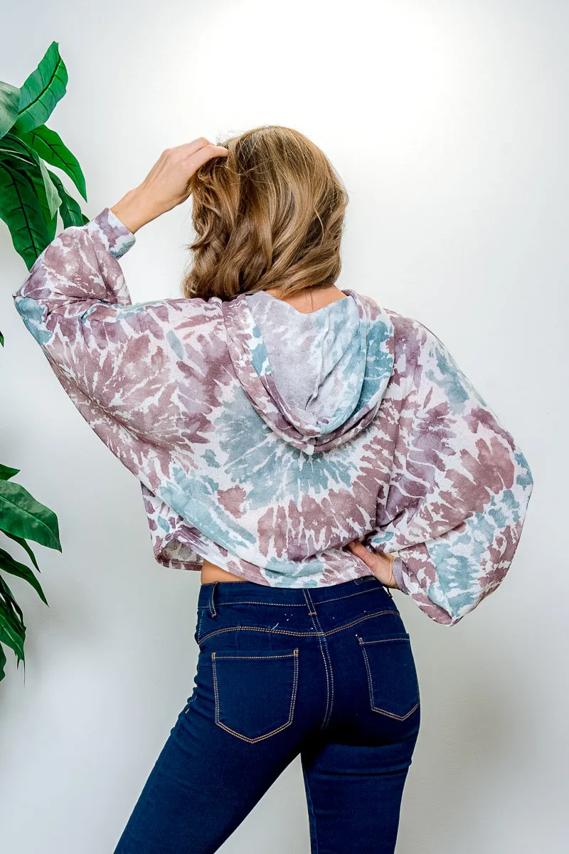 Multi Color Splash Dye Sweater Knit Long Balloon Sleeve Drop Shoulder Pullover Hoodie (LT5190)