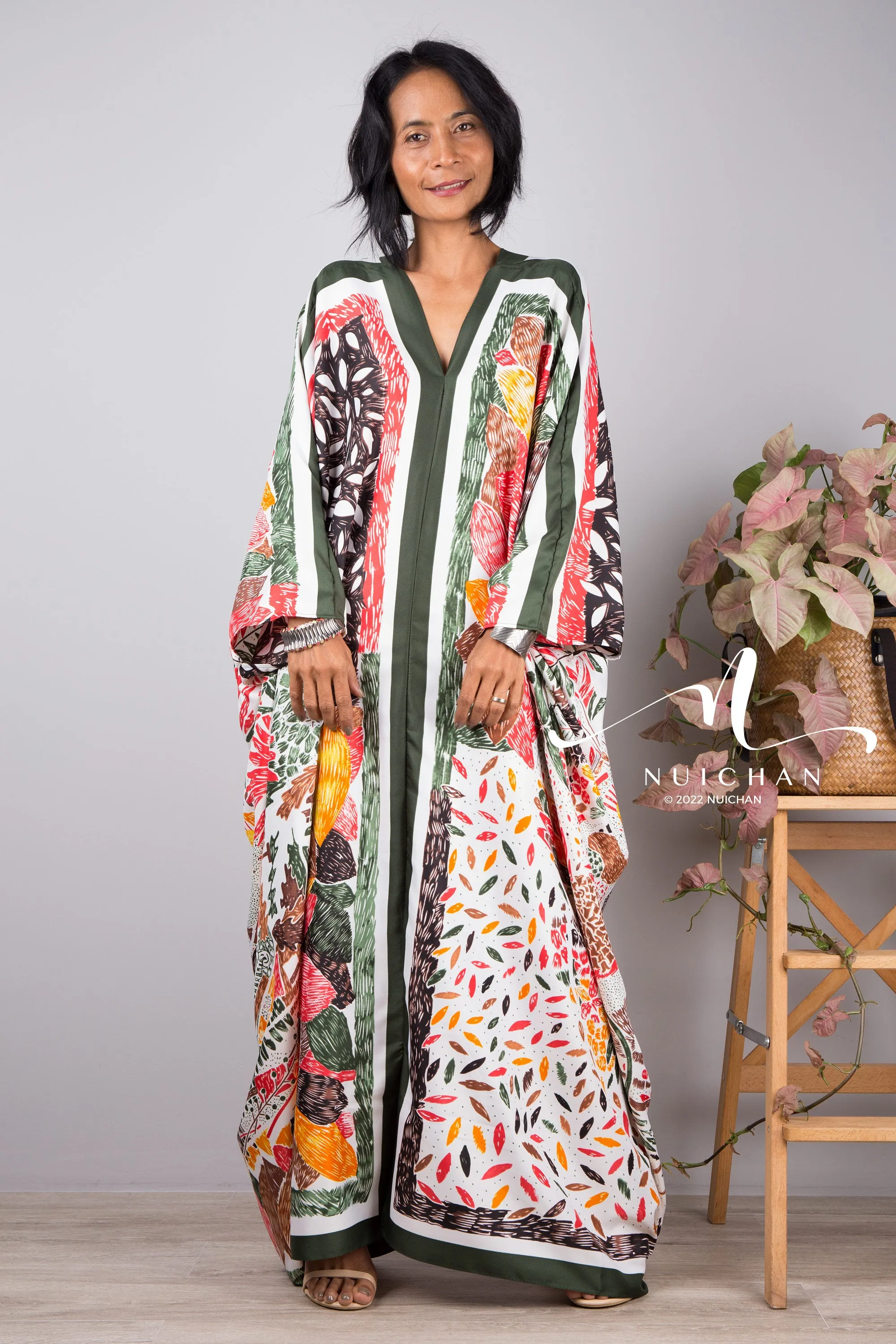 Silky satin kaftan dress