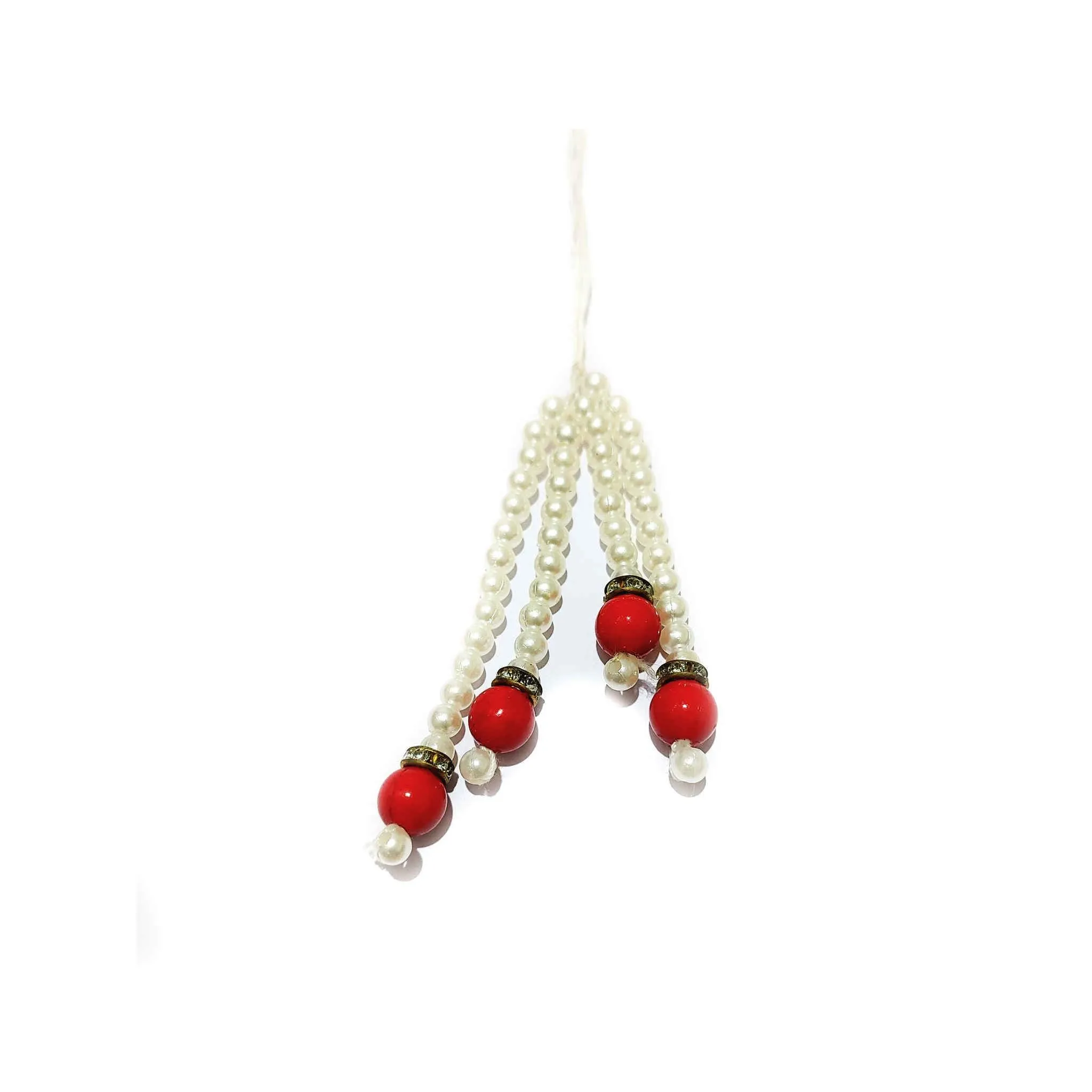 Small Pearl Beads with Red Bead and Diamond Ring Handmade DIY Craft, Jewelry Tassel - Design 818