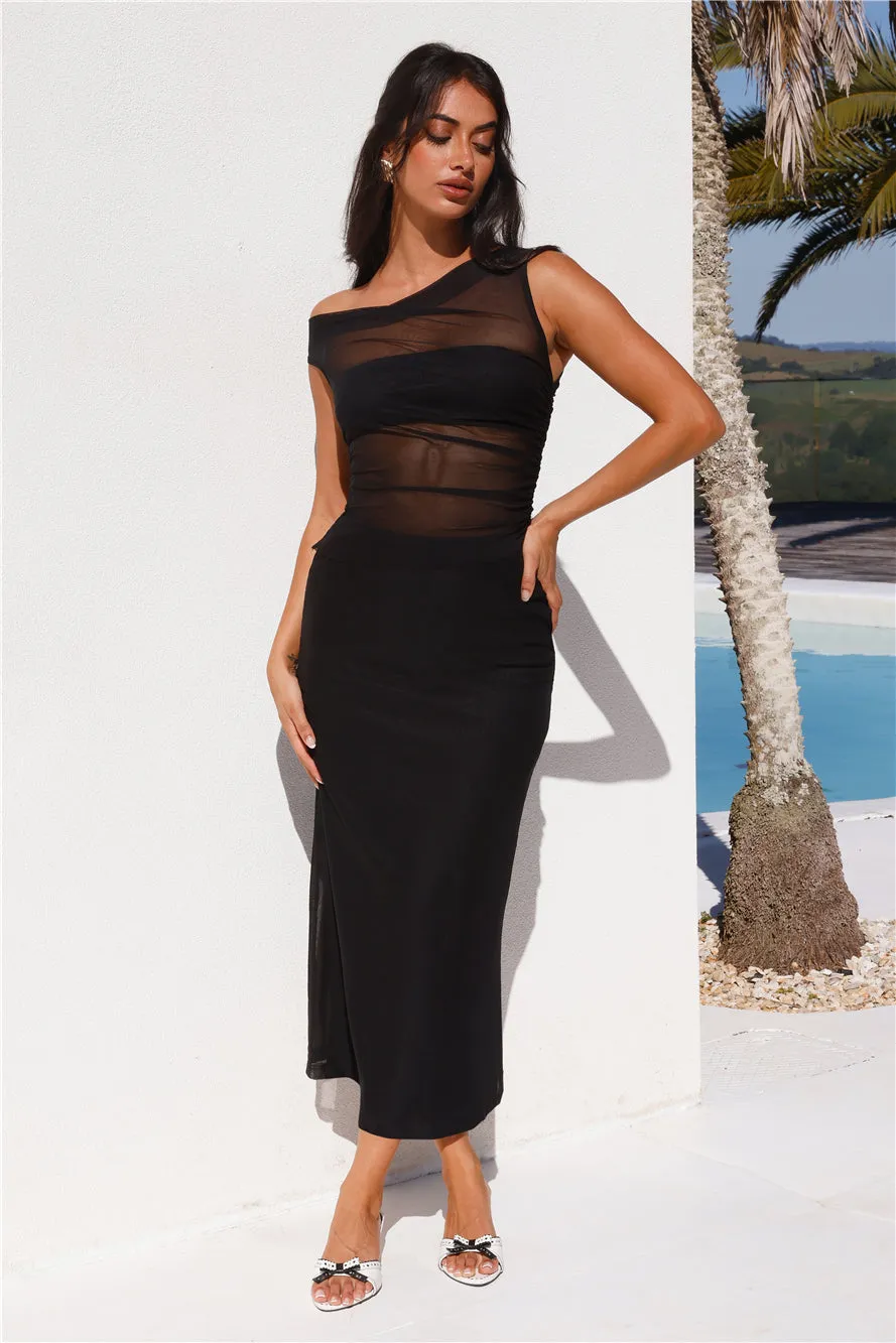 Surprise Parties Mesh Off Shoulder Top Black
