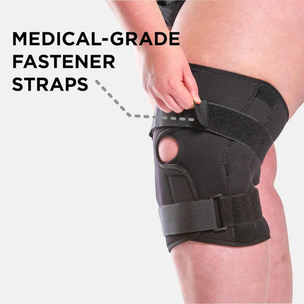 Wrap Around Hinged Knee Brace | Neoprene Open Patella Support with Adjustable Straps for Women & Men