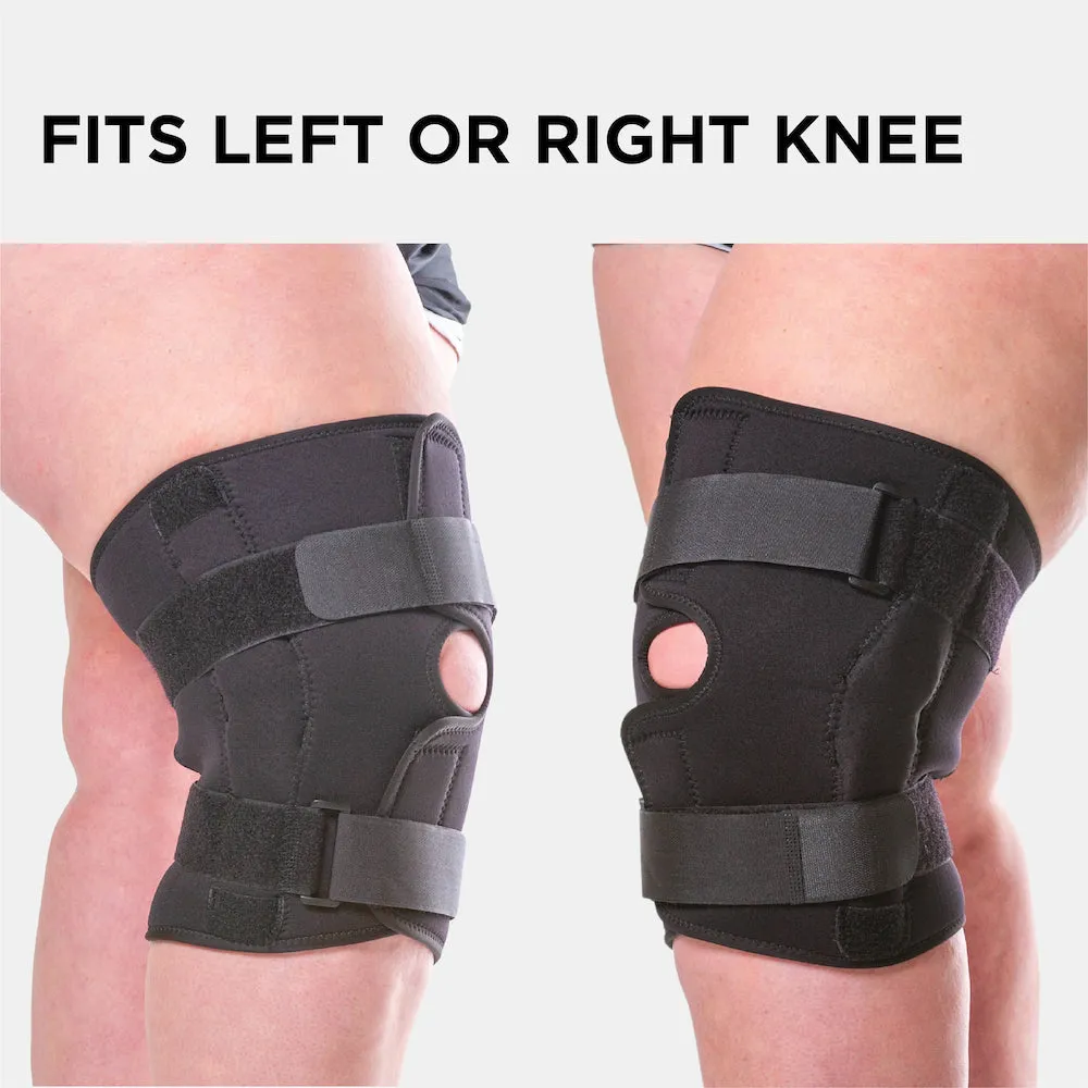 Wrap Around Hinged Knee Brace | Neoprene Open Patella Support with Adjustable Straps for Women & Men