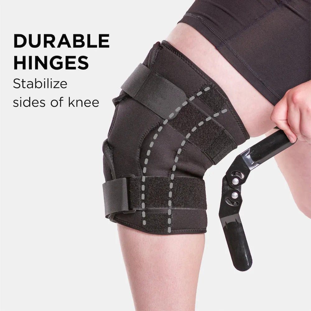 Wrap Around Hinged Knee Brace | Neoprene Open Patella Support with Adjustable Straps for Women & Men