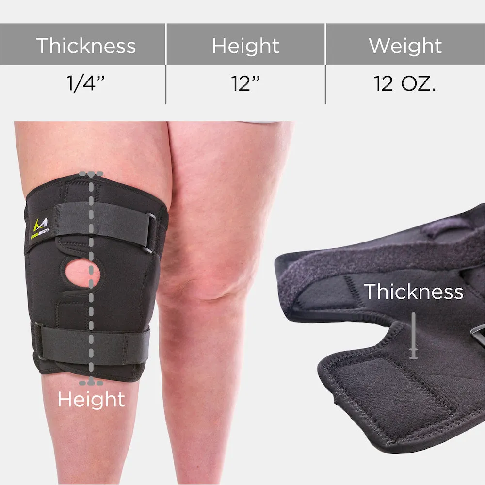 Wrap Around Hinged Knee Brace | Neoprene Open Patella Support with Adjustable Straps for Women & Men