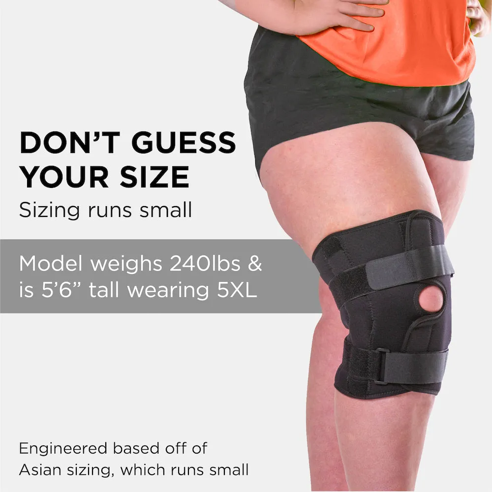 Wrap Around Hinged Knee Brace | Neoprene Open Patella Support with Adjustable Straps for Women & Men
