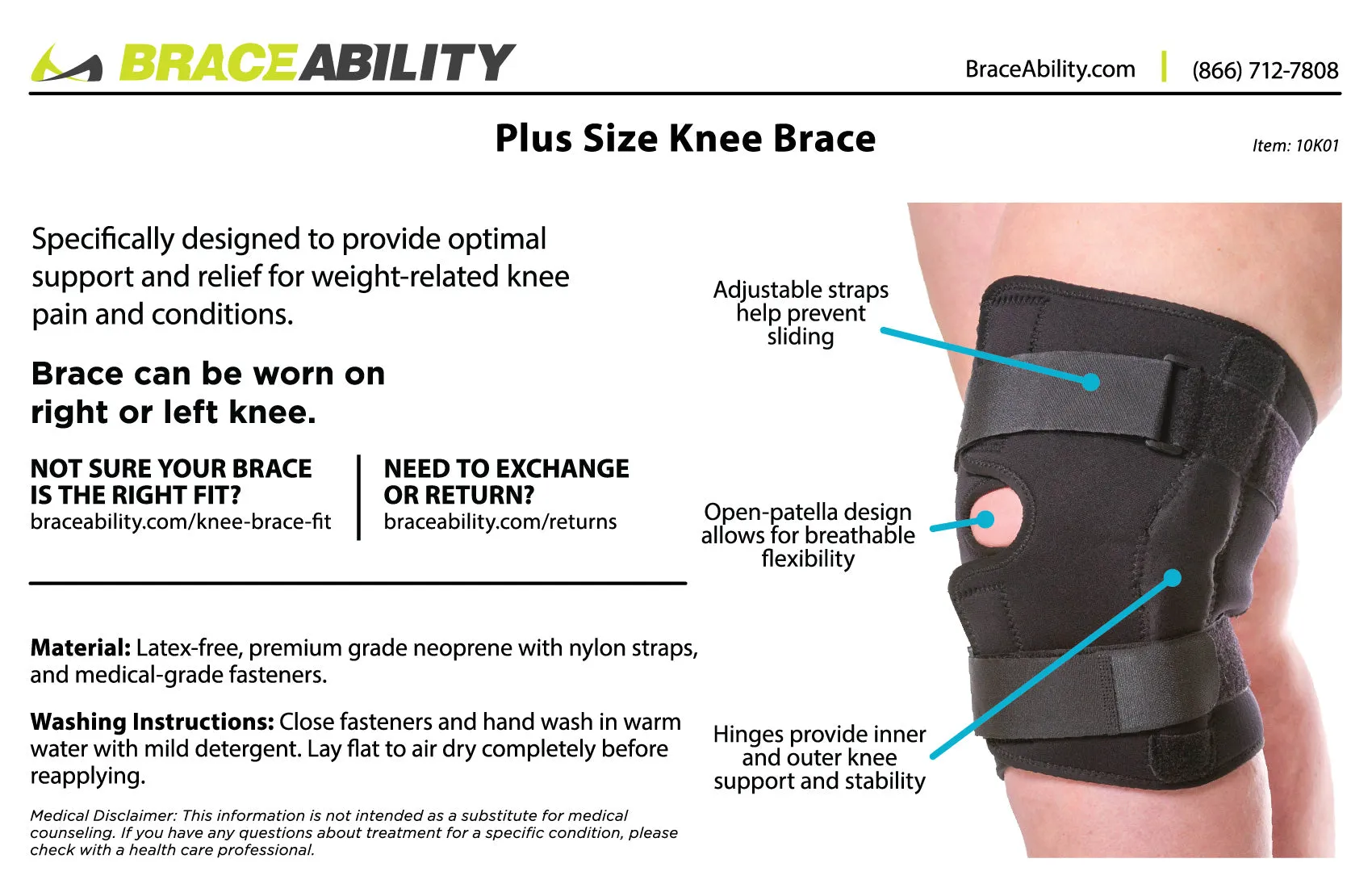 Wrap Around Hinged Knee Brace | Neoprene Open Patella Support with Adjustable Straps for Women & Men